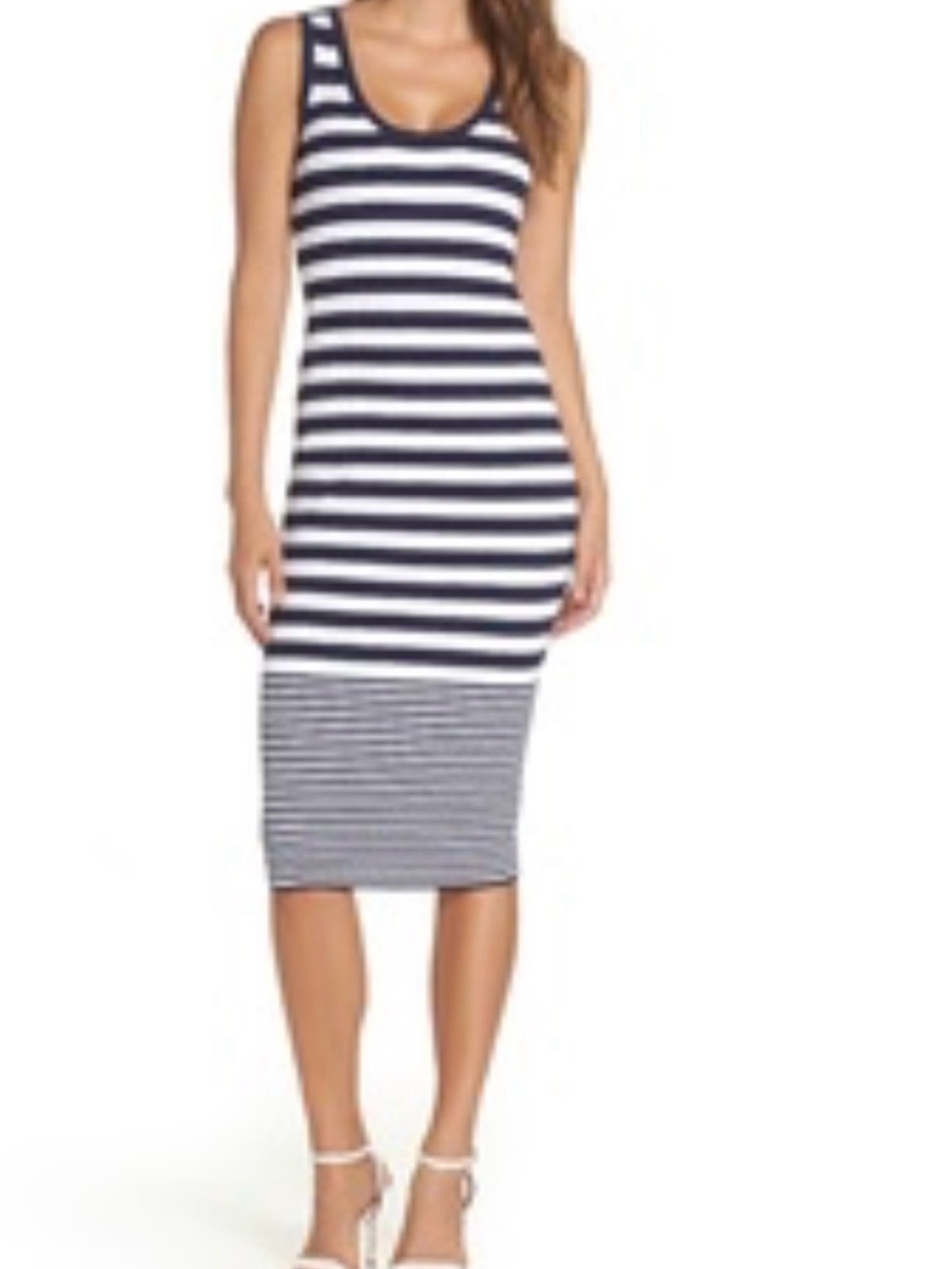 Michael Kors Navy White Striped Sleeveless Bodycon Dress Coastal Nautical Sz M